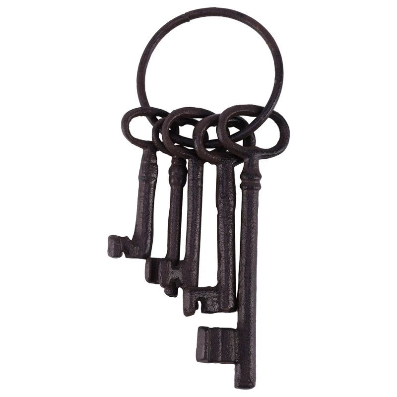 Pirate Chest Keys Set, Key Ring Antique Style, Rustic Cast Iron Skeleton Key