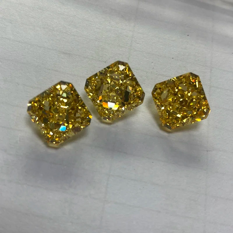 Fancy Vivid Yellow Crushed Ice CZ Square Loose Gemstone