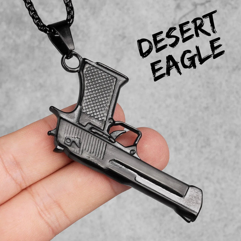 Desert Eagle Gun Mens Necklace Pendant Hip Hop Stainless Steel Gift