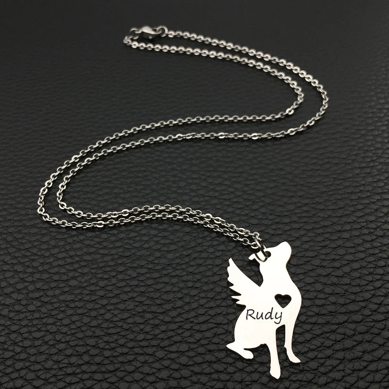 Pitbull Pet Loss Charm Angel Dog Loss Necklace Engrave YP6052