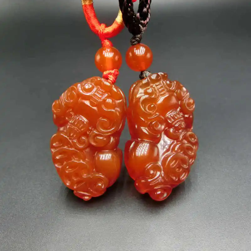Red Agates Pixiu Amulet Chinese Wealth Beast Pendant