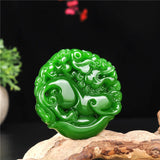 Pixiu Green Jade Pendant Chinese Necklace Hand-Carved Natural Charm Jewelry