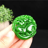 Pixiu Green Jade Pendant Chinese Necklace Hand-Carved Natural Charm Jewelry