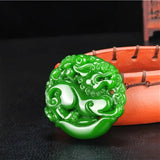 Pixiu Green Jade Pendant Chinese Necklace Hand-Carved Natural Charm Jewelry