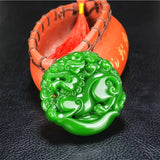 Pixiu Green Jade Pendant Chinese Necklace Hand-Carved Natural Charm Jewelry