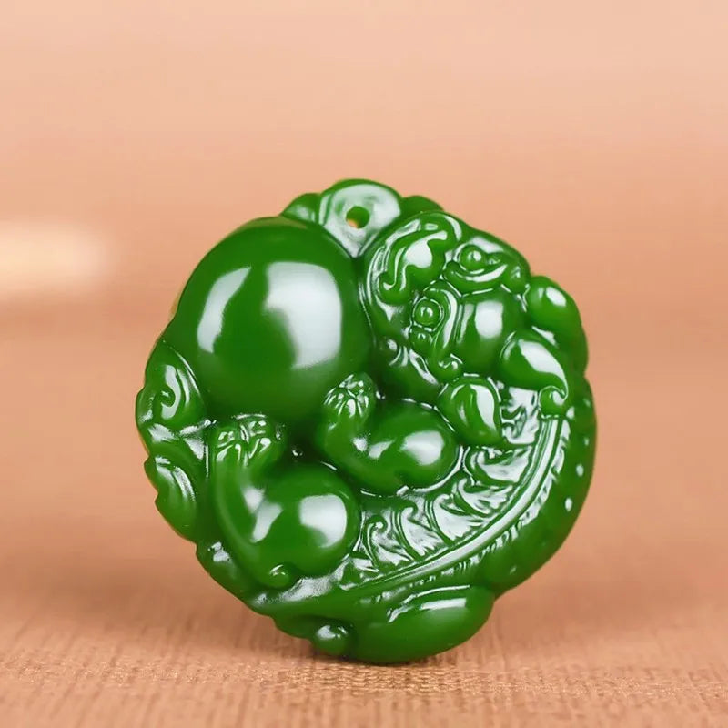 Pixiu Green Jade Pendant Necklace Hand-Carved Fine Charm Jewelry
