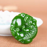 Pixiu Green Jade Pendant Necklace Hand-Carved Fine Charm Jewelry
