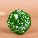Pixiu Green Jade Pendant Necklace Hand-Carved Fine Charm Jewelry