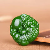 Pixiu Green Jade Pendant Necklace Hand-Carved Fine Charm Jewelry