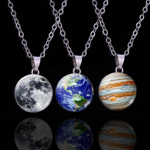 Galaxy Necklace Glass Snap Button Pendant Solar System Moon Earth Necklace