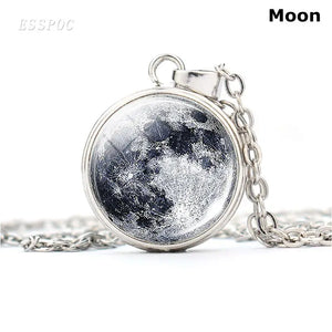 Galaxy Necklace Glass Snap Button Pendant Solar System Moon Earth Necklace