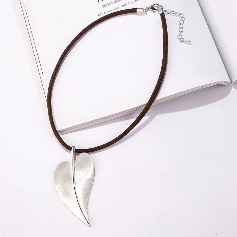 Silver Plant Leaf Pendant Necklace for Women