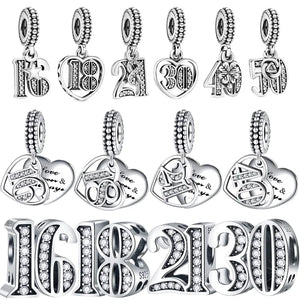 925 Silver Lucky Number Charm Pendant for Bracelets