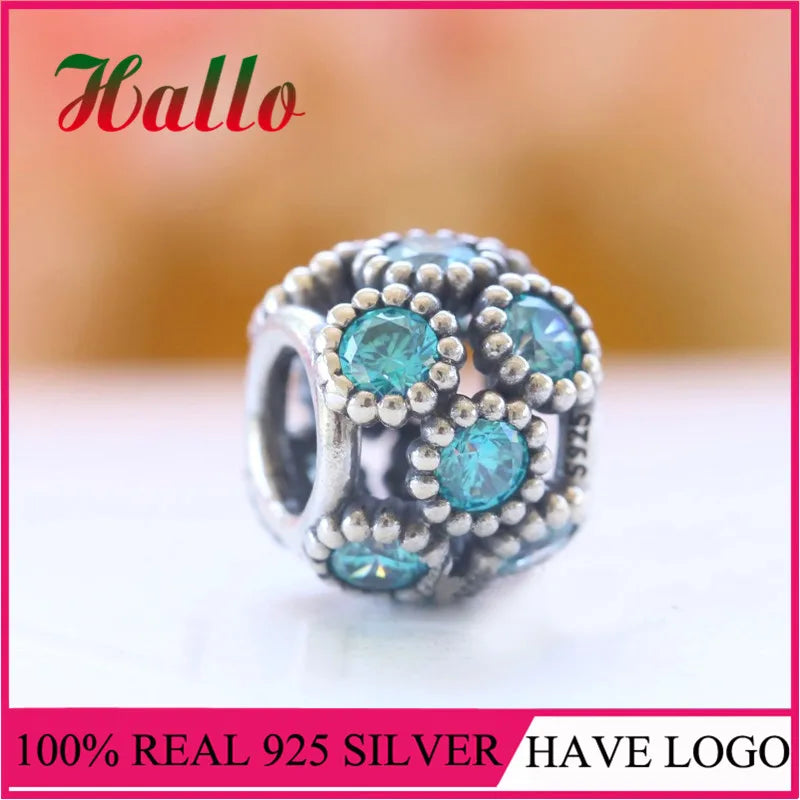 925 Sterling Silver Teal Sparkling Circles Charm Bead