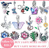 925 Silver Flower Butterfly Charms Gulf Beads Fit 3mm Bracelet For Women