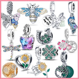 925 Silver Flower Butterfly Charms Gulf Beads Fit 3mm Bracelet For Women