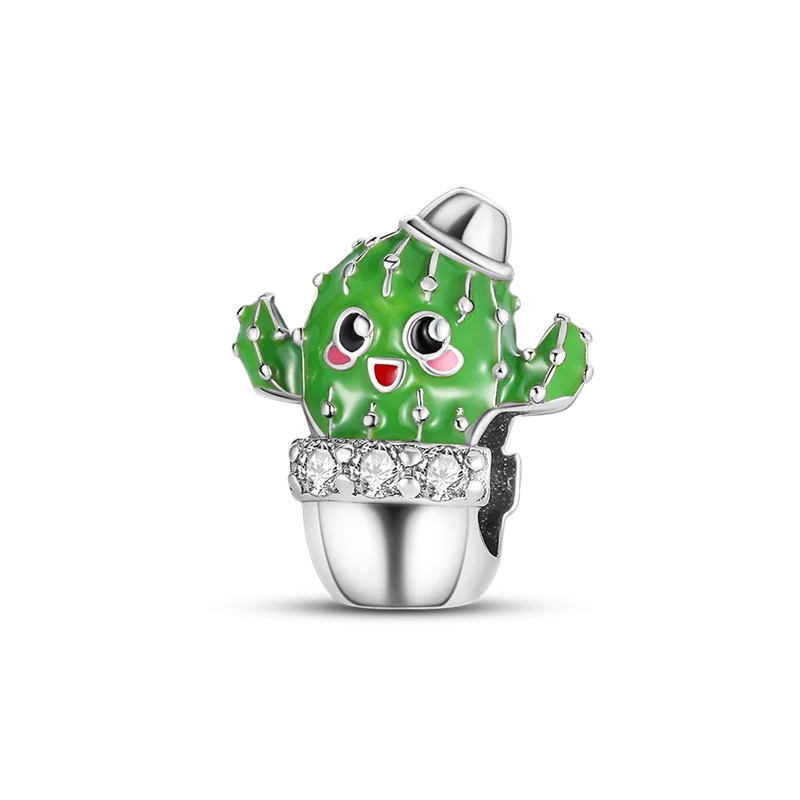 925 Sterling Silver Cactus Charm for 3mm Bracelet&Bangle Making