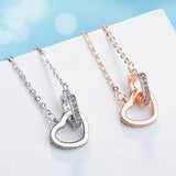 Plata Double Heart Circle CZ Pendant Necklace for Women Gift