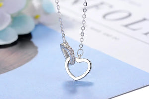 Plata Double Heart Circle CZ Pendant Necklace for Women Gift