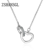 Plata Double Heart Circle CZ Pendant Necklace for Women Gift