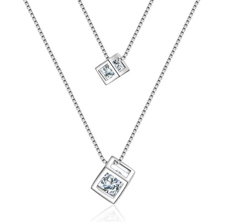 Plata Filled Zircon Choker Necklace Double Layer Pendants Brincos