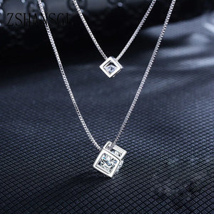 Plata Filled Zircon Choker Necklace Double Layer Pendants Brincos