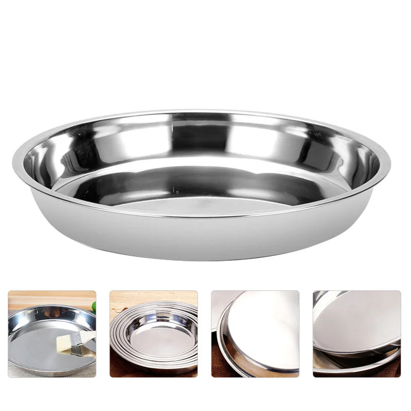 Stainless Steel Baking Tray Round Camping Serving Dish