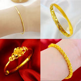 Real 18K Golden Pixiu Lucky Bead Bracelet - Female Pure Plated Bangle