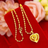 Real 24k 999 Necklace Women's 18K Jewelry 999 Pure 24K Flower Pendant