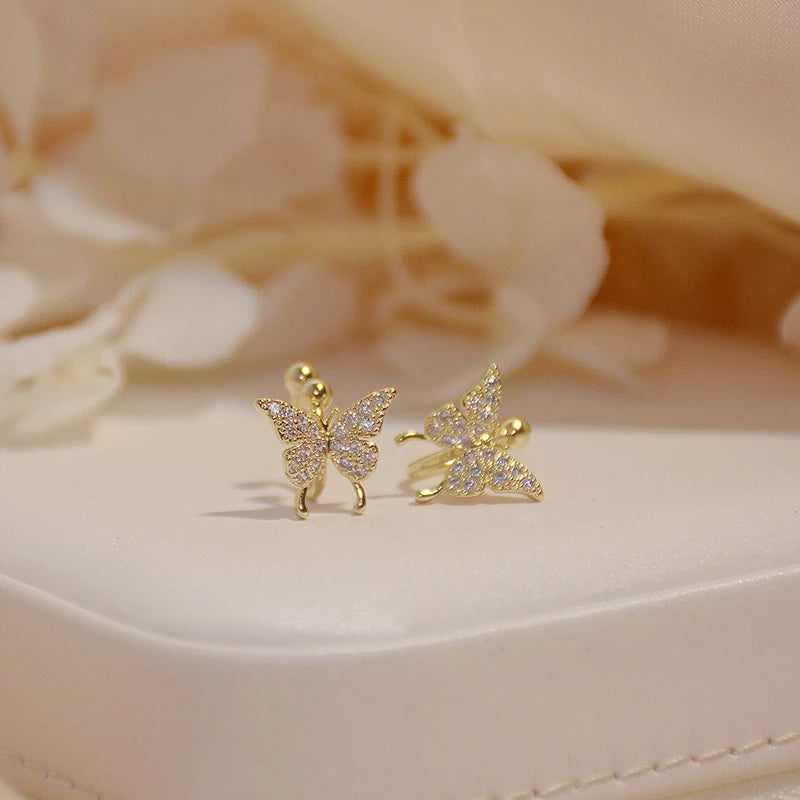 14k Micro-Inlaid Zircon Butterfly Earrings for Women