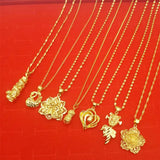 18K Real Flower Pendant Necklace Women's Vietnam Placer Jewelry