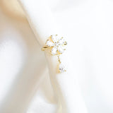 24K Gold/925 Silver CZ Flower Clip Earrings with Dangling Chain