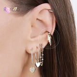 24K Gold/925 Silver Tassel Clip Earrings for Women C Shaped Ear Cuff Jewelry