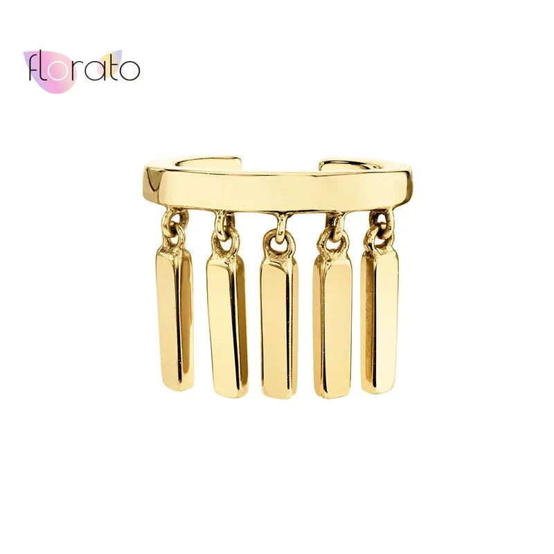 24K Gold/925 Silver Tassel Clip Earrings for Women C Shaped Ear Cuff Jewelry