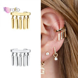 24K Gold/925 Silver Tassel Clip Earrings for Women C Shaped Ear Cuff Jewelry
