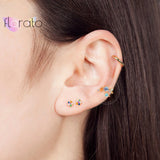 24K Rainbow Crystal Star Clip Earrings for Women, No Piercing Cuffs