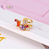 24K Rainbow Crystal Star Clip Earrings for Women, No Piercing Cuffs