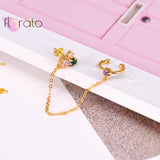 24K Rainbow Crystal Star Clip Earrings for Women, No Piercing Cuffs