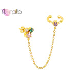 24K Rainbow Crystal Star Clip Earrings for Women, No Piercing Cuffs