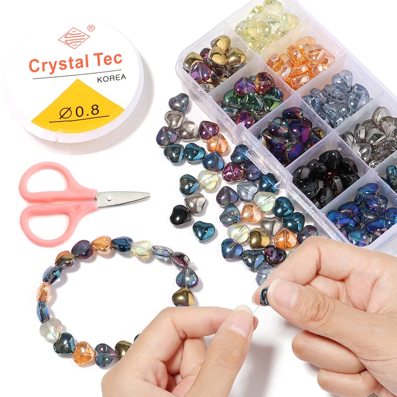 Plated Mixed Heart Bead Kit Czech Glass Loose Spacer Beads for Jewelry Making