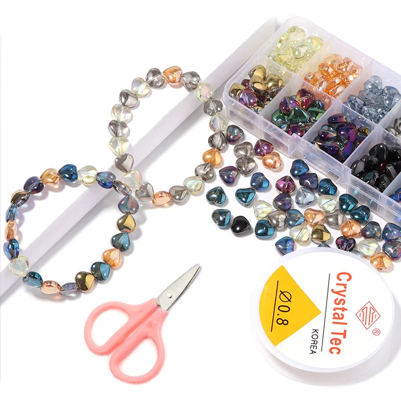 Plated Mixed Heart Bead Kit Czech Glass Loose Spacer Beads for Jewelry Making