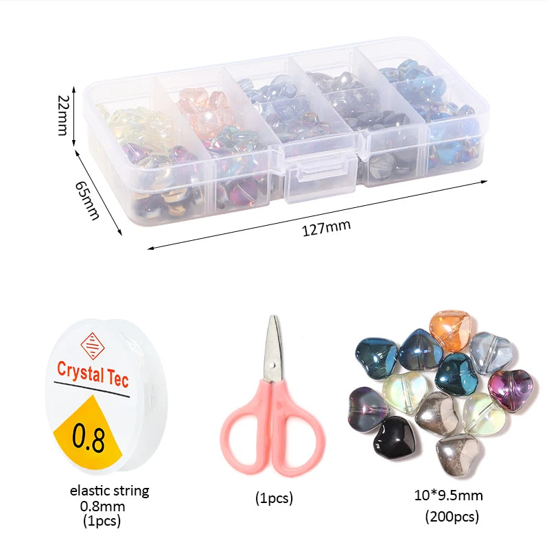 Plated Mixed Heart Bead Kit Czech Glass Loose Spacer Beads for Jewelry Making