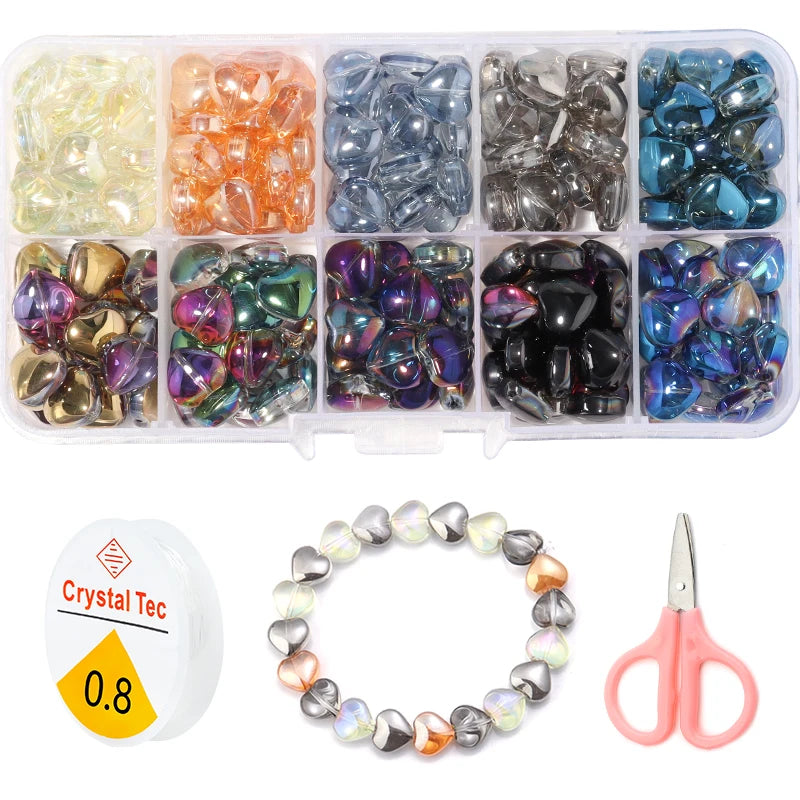 Plated Mixed Heart Bead Kit Czech Glass Loose Spacer Beads for Jewelry Making