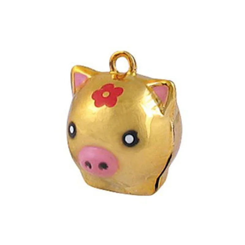 Enamel Cartoon Pig Jingle Bell Charms DIY Jewelry Craft Findings