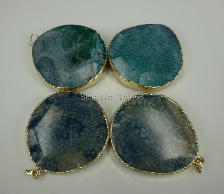 Colorful Stones Oval Beads Drusy Slab Pendant Necklace