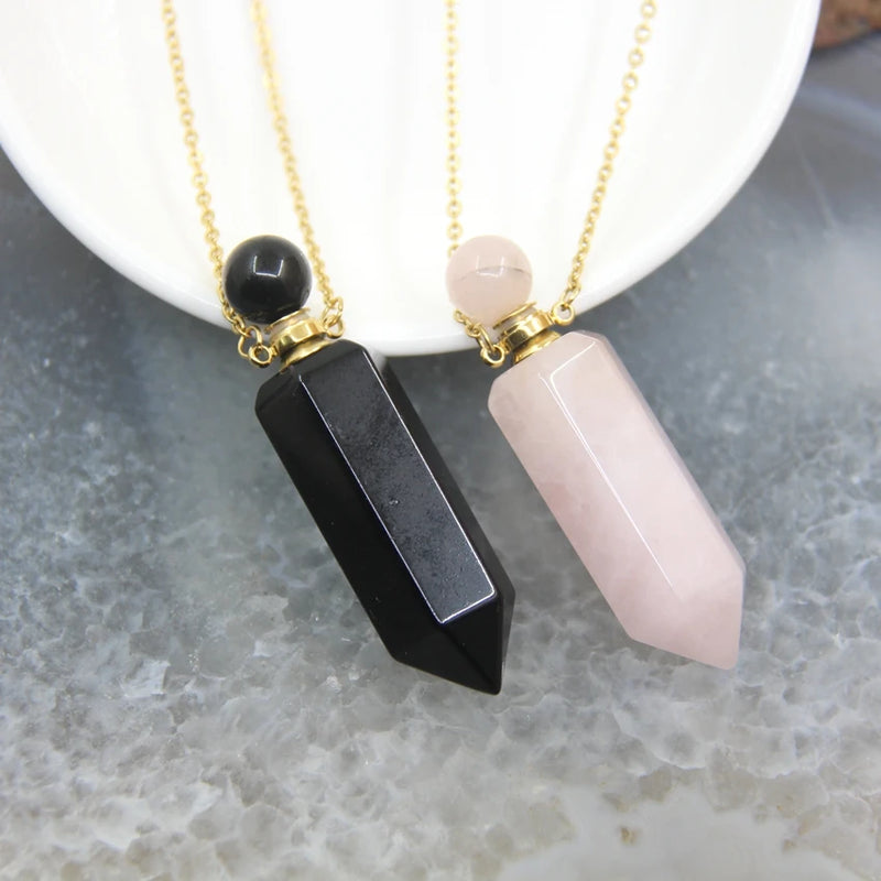 Plated Chain Gemstone Prism Perfume Bottle Pendant