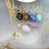 Gemstone Perfume Bottle Pendant Necklace, Crystal Rhombus Oil Diffuser Charms