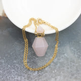 Gemstone Perfume Bottle Pendant Necklace, Crystal Rhombus Oil Diffuser Charms