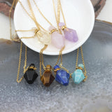 Gemstone Perfume Bottle Pendant Necklace, Crystal Rhombus Oil Diffuser Charms