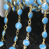 Turquoise Lampwork Beaded Chain, Coin Enamel Links Jewelry